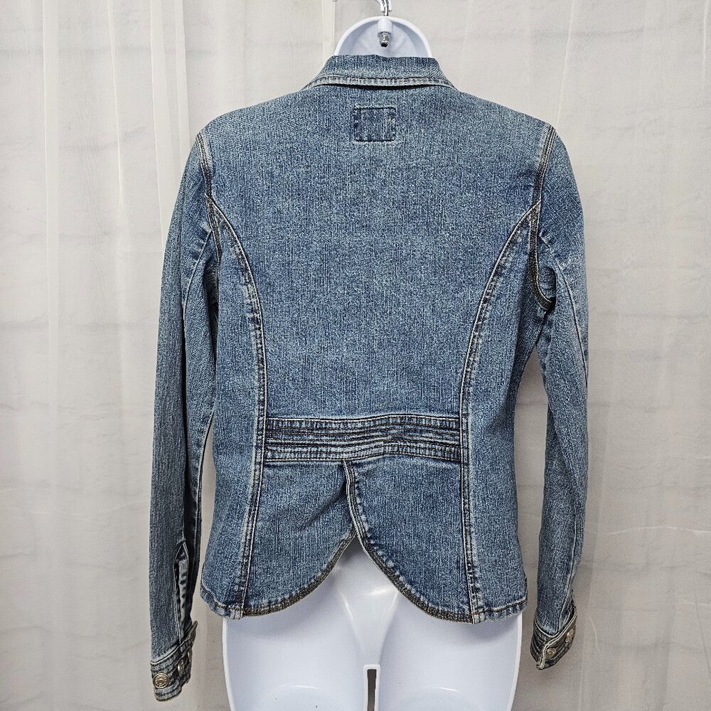 OTB Blue Denim Blazer Jacket Y2K Boho Western Prairie Coastal L - Picture 7 of 12